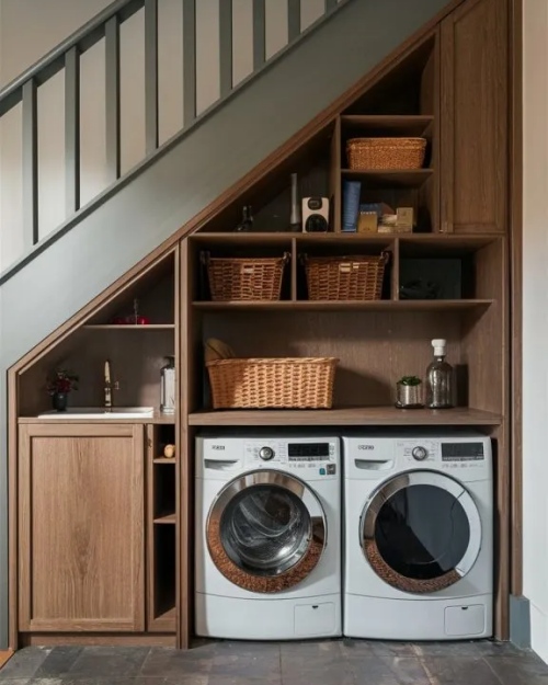 Ide desain ruang bawah tangga sebagai laundry room - Brewedleaflove.com Ide desain ruang bawah tangga sebagai laundry room - Brewedleaflove.com