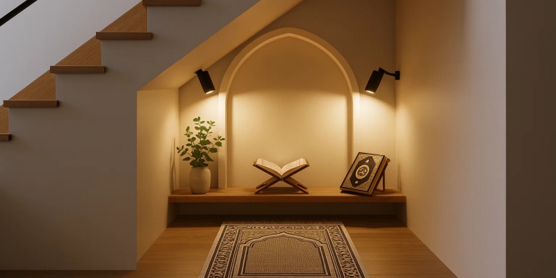 Ide desain ruang bawah tangga sebagai mushola Ide desain ruang bawah tangga sebagai mushola